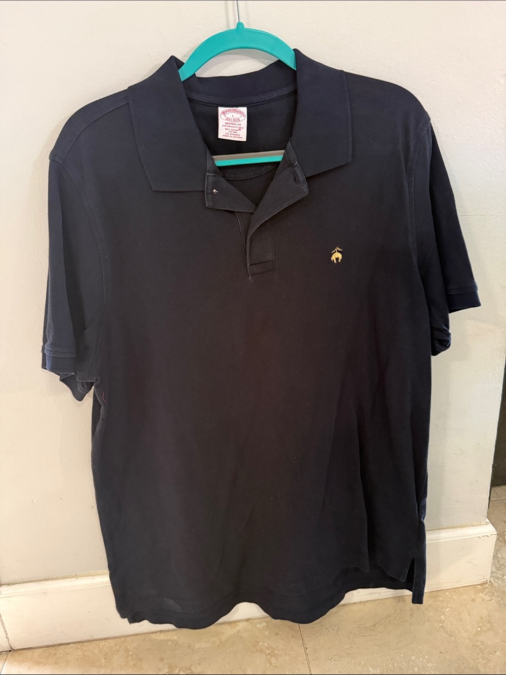 Brooks Brothers Navy Polo with Gold Logo Embroidery
